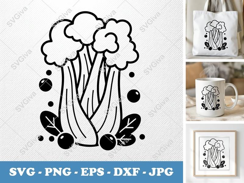 Celery SVG, Modern Minimalist Vegetable Cut File | PNG EPS DXF for Cricut Silhouette, Healthy Kitchen Clipart
