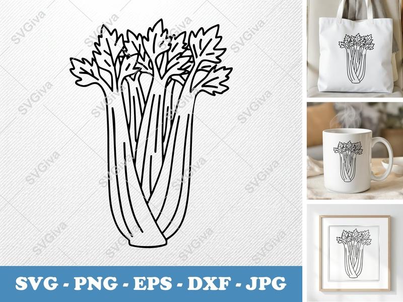 Celery SVG | Vegetable Cut File PNG DXF EPS Cricut Silhouette | Kitchen Food Vector Art