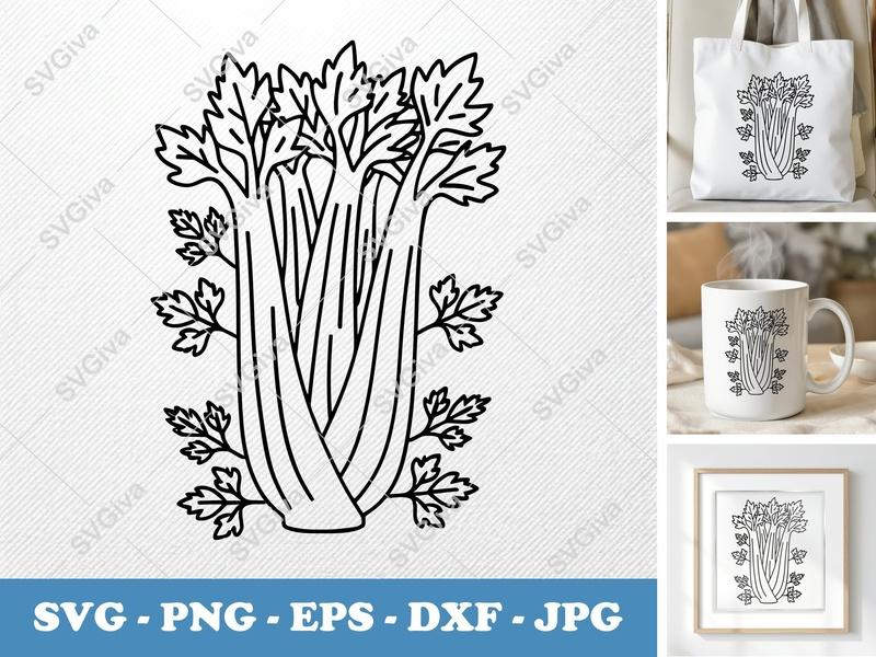 Celery with Garnish SVG | Vegetable Cut File PNG DXF EPS Cricut Silhouette