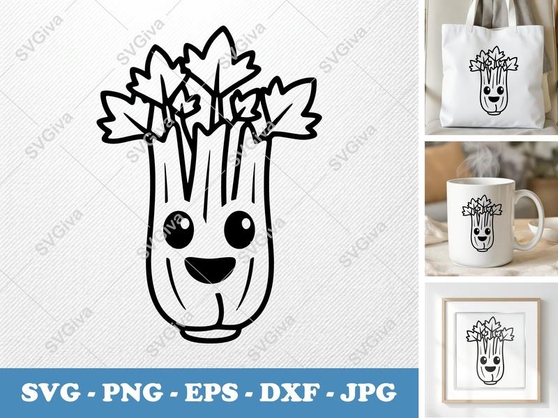 Celery with Smiling Face SVG PNG DXF EPS | Cute Vegetable Cut File for Cricut Silhouette