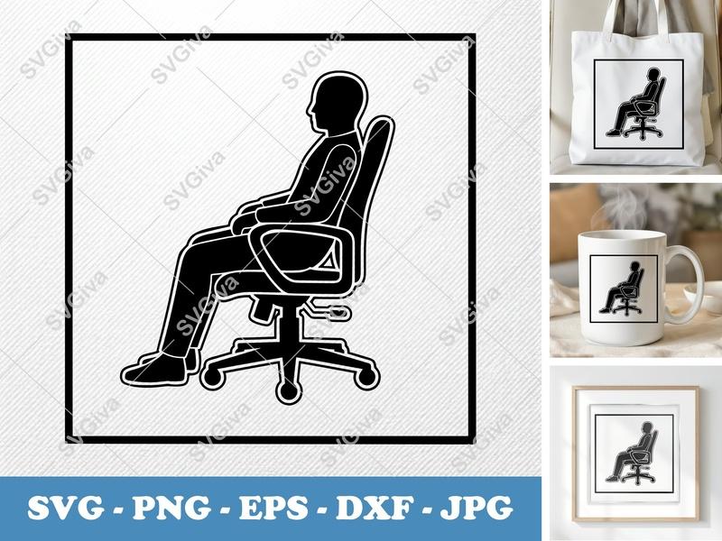 Chair SVG, Ergonomic Office Desk Chair with Person, Modern Clean Design | PNG EPS DXF for Cricut & Silhouette