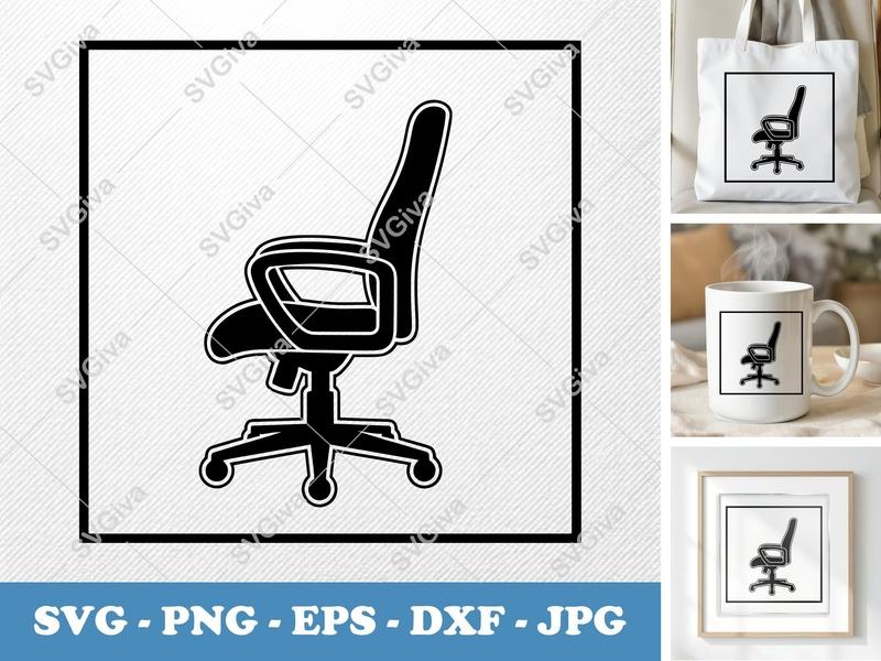 Chair SVG | Modern Clean Design, Desk Seat Vector | PNG EPS DXF for Cricut, Silhouette, Home Office Clipart