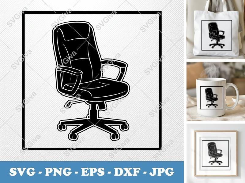 Chair SVG | Modern Ergonomic Desk Seat | PNG EPS DXF Files for Cricut & Silhouette | Home Office Clipart