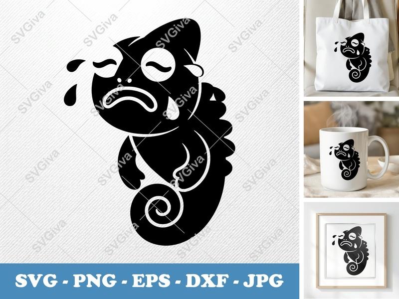 Chameleon Crying SVG | Cut File PNG DXF EPS Cricut Silhouette | Reptile Vector Art