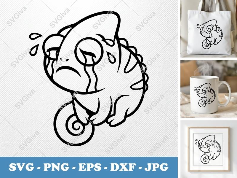 Chameleon Crying SVG | Puffy Soft Forms | Inflated Pillow Look | PNG DXF EPS | Cricut Silhouette File
