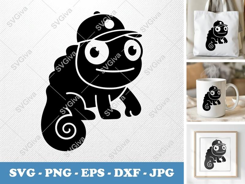 Chameleon in a Cap SVG PNG DXF EPS | Cricut Silhouette Cut File | Cute Animal Vector Art