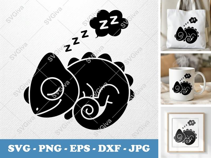 Chameleon Sleeping SVG | Puffy Soft Shapes Cut File | PNG DXF EPS for Cricut & Silhouette