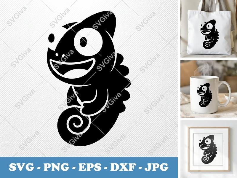 Chameleon Smiling Happily SVG PNG DXF EPS | Cricut Silhouette Cut File Vector Art