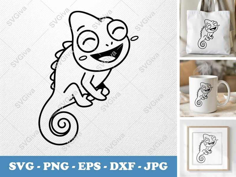 Chameleon Smiling Happily SVG PNG DXF EPS | Lizard Cut File Cricut Silhouette Vector