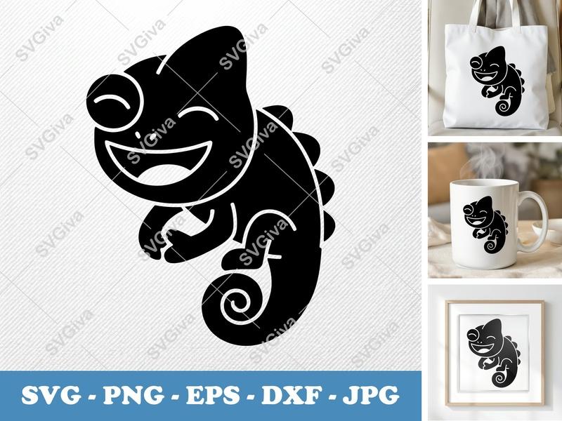 Chameleon Smiling Happily SVG | Puffy Pillow Soft Cut File | PNG DXF EPS | Cricut Silhouette Vector Art
