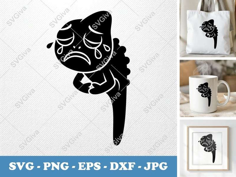 Chameleon SVG Crying Cartoon | Sad Lizard Character | PNG EPS DXF for Cricut & Silhouette | Animal Clipart | Modern Design