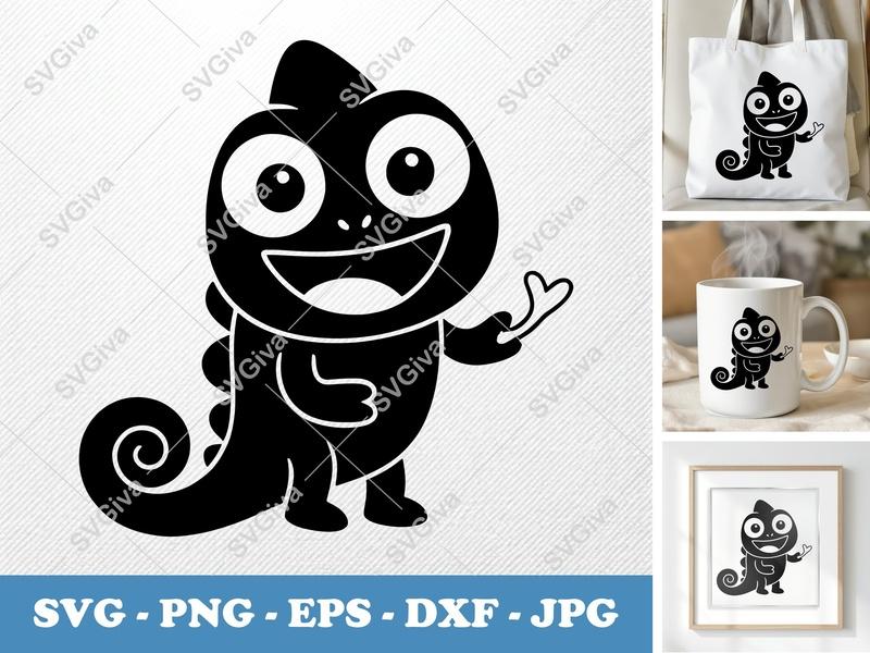 Chameleon SVG | Cute Cartoon Lizard Cut File for Cricut | Funny Reptile PNG EPS DXF | Kids Animal Outline