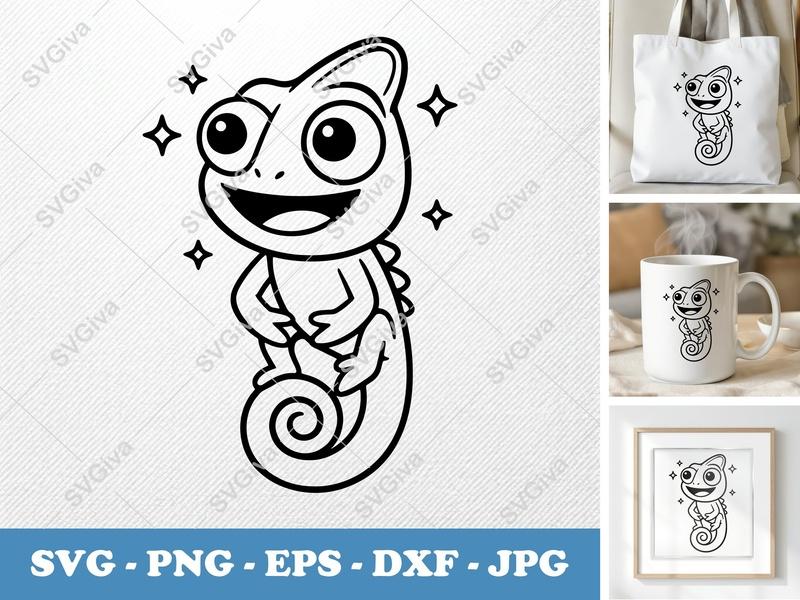 Chameleon SVG | Cute Cartoon Lizard Design | PNG EPS DXF Files for Cricut & Silhouette | Animal Vector Art
