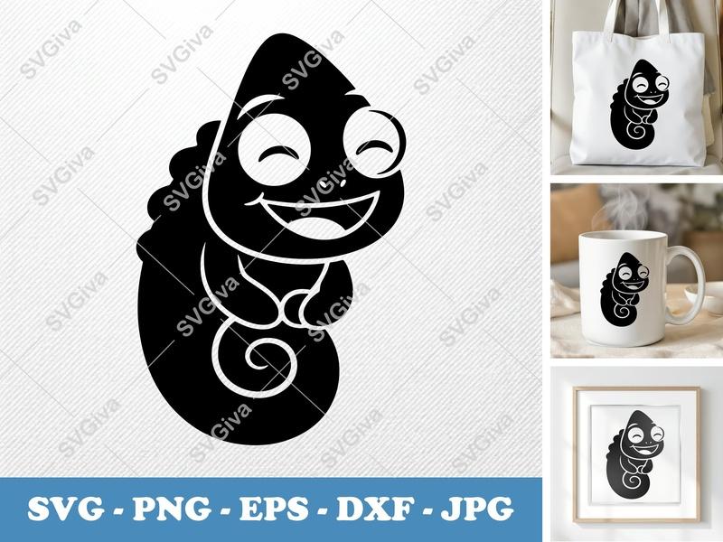 Chameleon SVG | Happy Cartoon Reptile Cut File | PNG EPS DXF for Cricut & Silhouette, Modern Animal Clipart