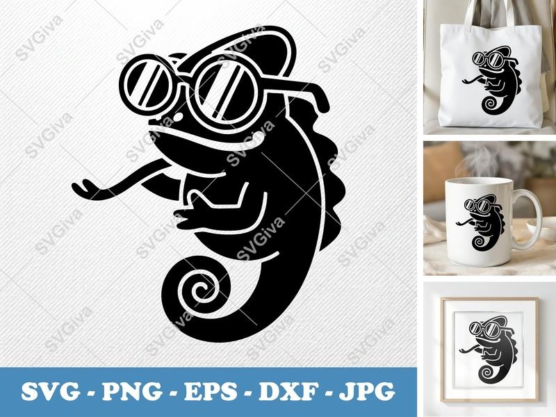 Chameleon SVG, Puffy Shapes Sunglasses | Inflated Pillow Art | PNG DXF EPS | Cricut Silhouette File
