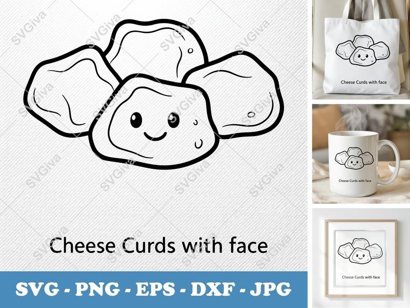 Cheese Curds SVG | Cute Kawaii Food Outline | Smiling Face | PNG EPS DXF | Cricut Silhouette Cut File