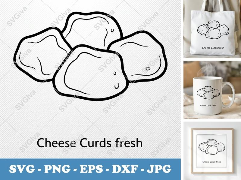 Cheese Curds SVG, Modern Food Outline, Snack Fresh | PNG EPS DXF for Cricut & Silhouette, Kitchen Decor