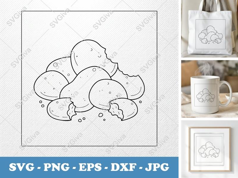 Cheese Curds SVG | Modern Outline Design, Bitten Pieces | PNG EPS DXF for Cricut & Silhouette Foodie Craft File