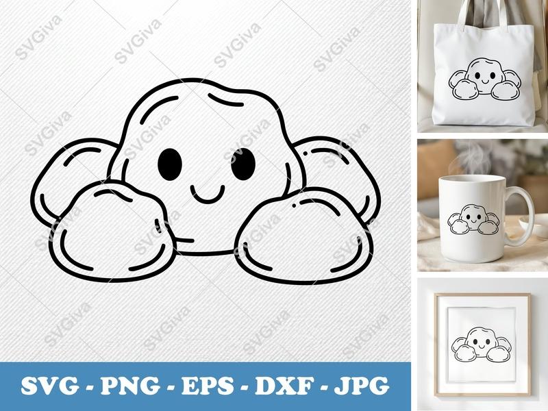 Cheese Curds with Smiling Face SVG | Puffy Pillow Soft Shapes | PNG DXF EPS | Cricut Silhouette File