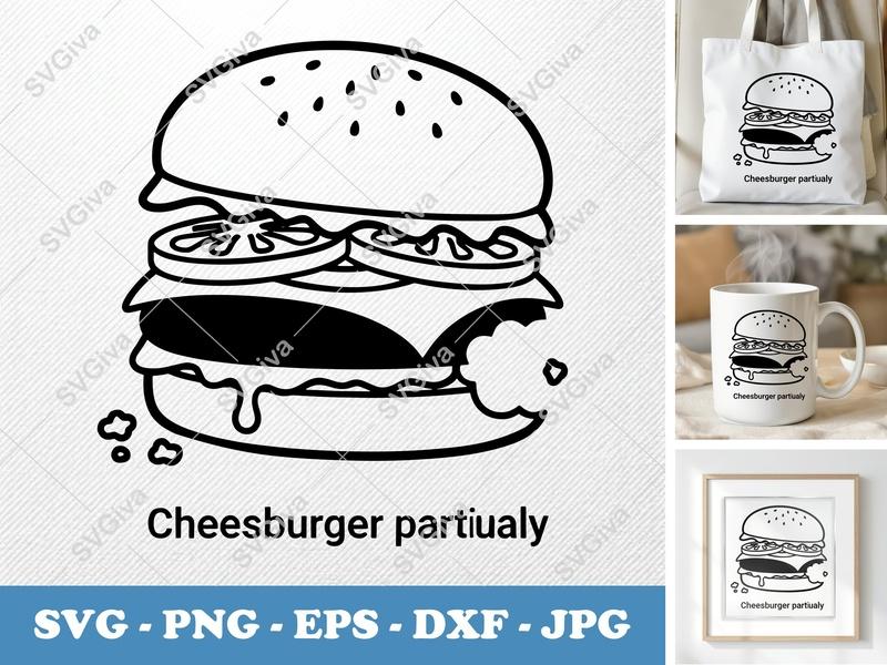 Cheeseburger Partially Eaten SVG | Puffy Soft Shapes | PNG DXF EPS | Cricut Silhouette Foodie Cut File