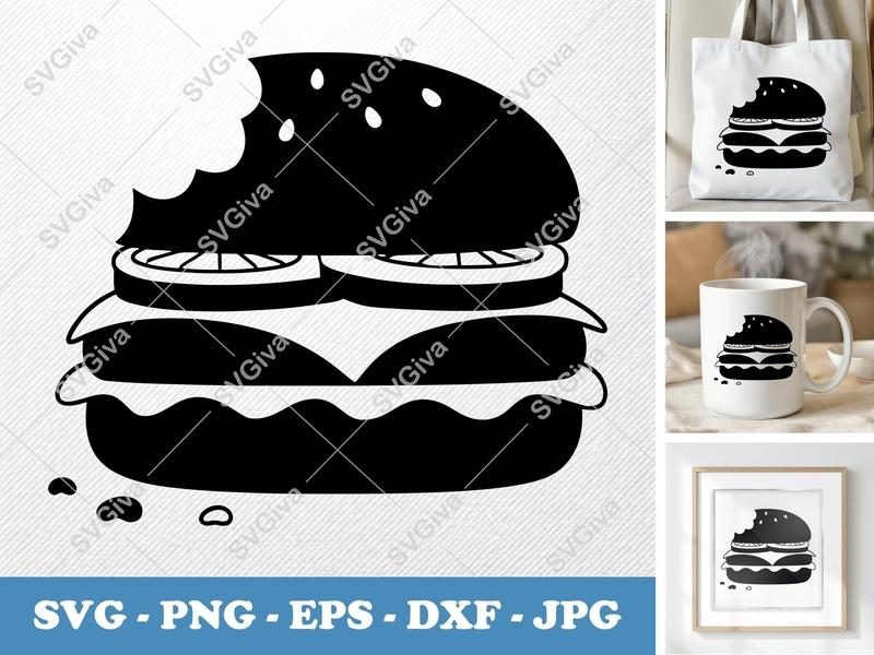 Cheeseburger SVG, Bitten Burger PNG, EPS, DXF | Food Clip Art for Cricut & Silhouette | Modern Fast Food Design