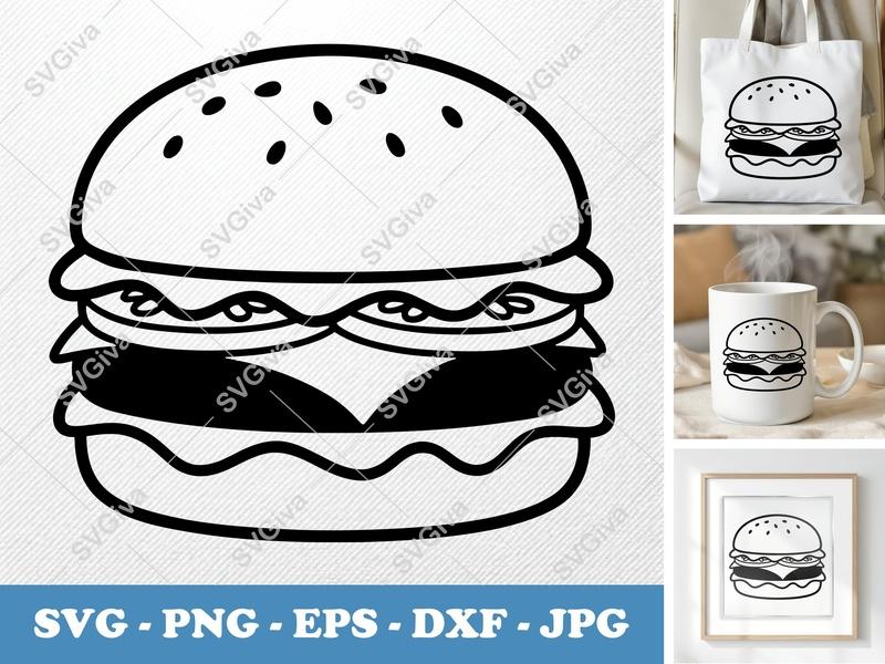 Cheeseburger SVG | Friendly Rounded Body Bean-Shaped Cut File | PNG DXF EPS | Cricut Silhouette Design