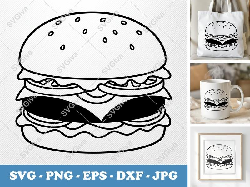 Cheeseburger SVG | Modern Burger Clipart, Fast Food Cut File for Cricut, Silhouette | PNG EPS DXF Vector