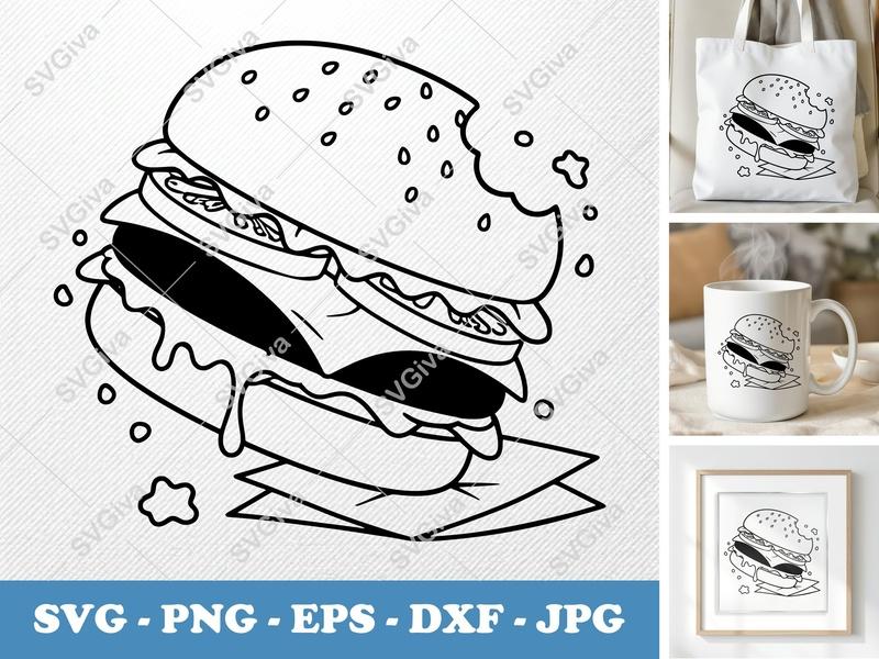 Cheeseburger SVG | Modern Clean Design, Bitten Burger, Fast Food Clipart | PNG EPS DXF for Cricut, Silhouette
