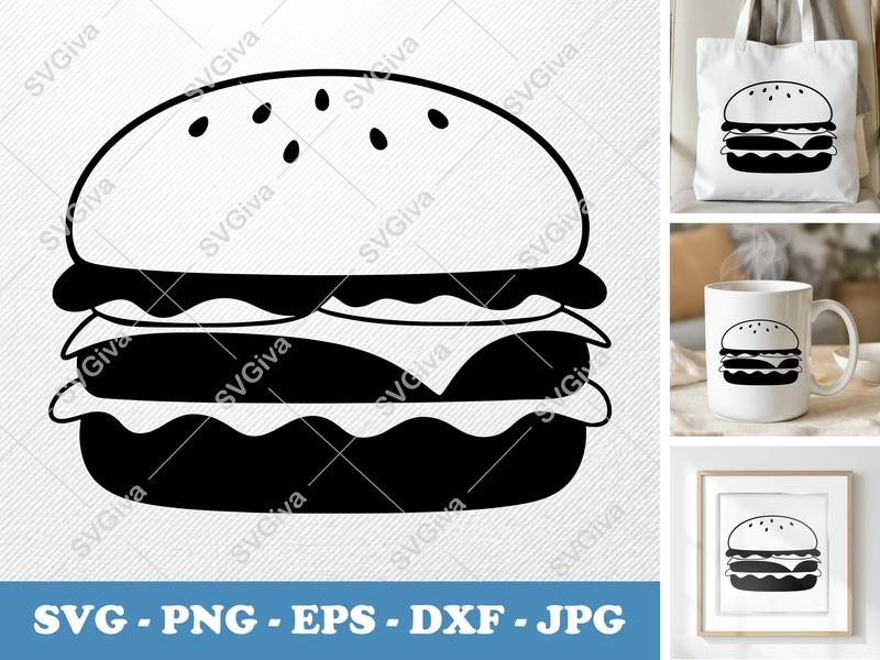 Cheeseburger SVG | Modern Fast Food Burger PNG EPS DXF | Cricut Silhouette Cut File | Simple Kitchen Clipart Vector