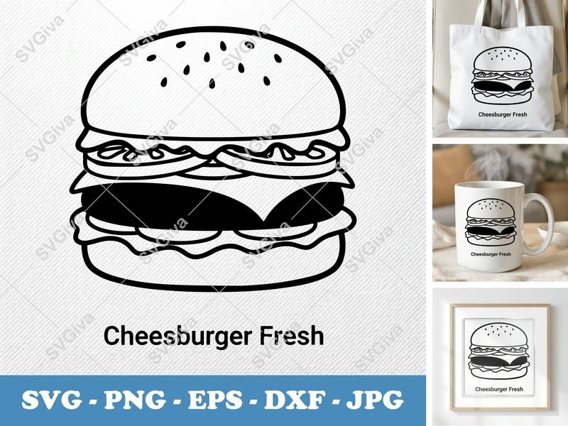 Cheeseburger SVG | Puffy, Inflated Design | PNG DXF EPS | Cricut Silhouette | Foodie Cut File