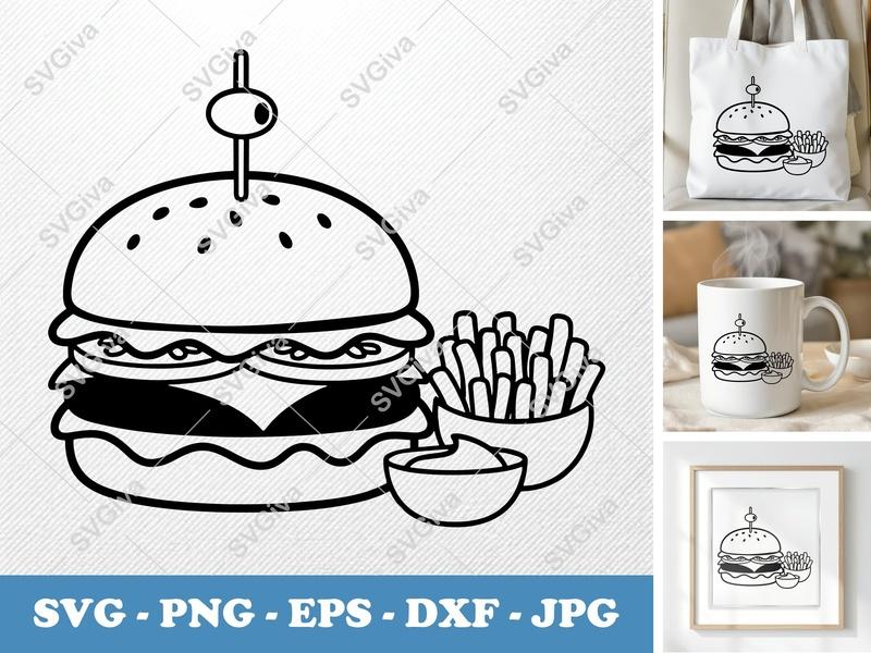 Cheeseburger SVG with Garnish | Friendly Rounded Bean-Shaped Design | PNG DXF EPS | Cricut Silhouette File