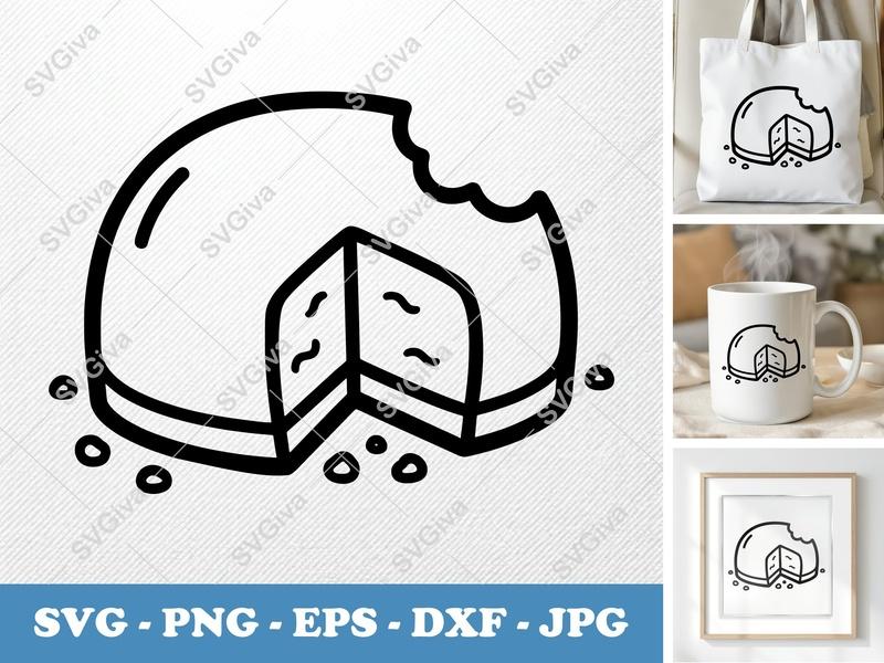 Cheesecake Partially Eaten SVG | Puffy Soft Shapes Cut File | PNG DXF EPS for Cricut Silhouette