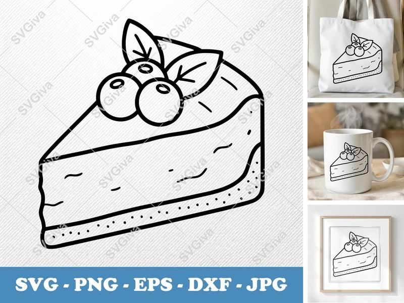 Cheesecake SVG, Blueberry Slice PNG, Modern Dessert EPS, Kitchen DXF, Cricut Silhouette Cut File, Food Clipart