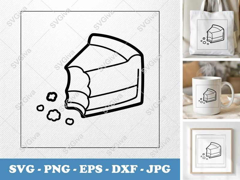 Cheesecake SVG Cut File | Modern Clean Design, Slice with Bite, Crumb Detail | PNG EPS DXF for Cricut Silhouette