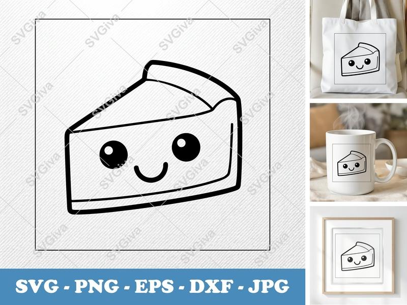 Cheesecake SVG, Cute Kawaii Slice Outline, Modern Clean Design | PNG EPS DXF for Cricut Silhouette