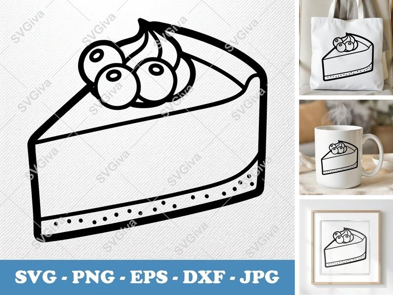 Cheesecake SVG, Modern Berry Slice with Whipped Cream | PNG EPS DXF Cut File for Cricut Silhouette, Dessert Food Clip Art