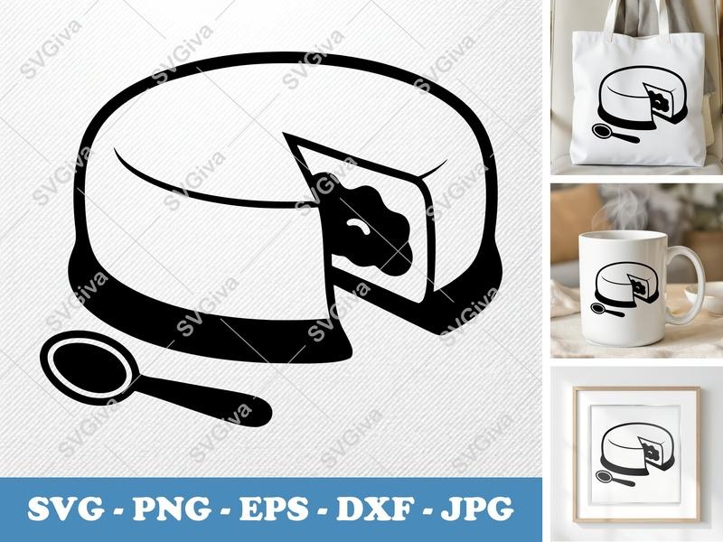 Cheesecake SVG, Modern Clean Design, Slice and Spoon | PNG EPS DXF | Cricut Silhouette Cut File, Dessert Clipart