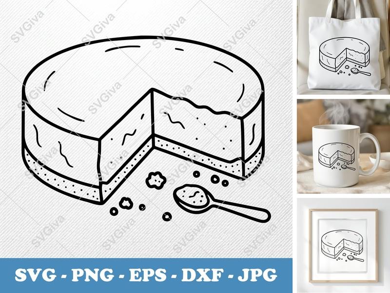Cheesecake SVG, Modern Slice Dessert Cut File, Spoon Crumbs, PNG EPS DXF for Cricut, Silhouette, Baking, Kitchen Decor