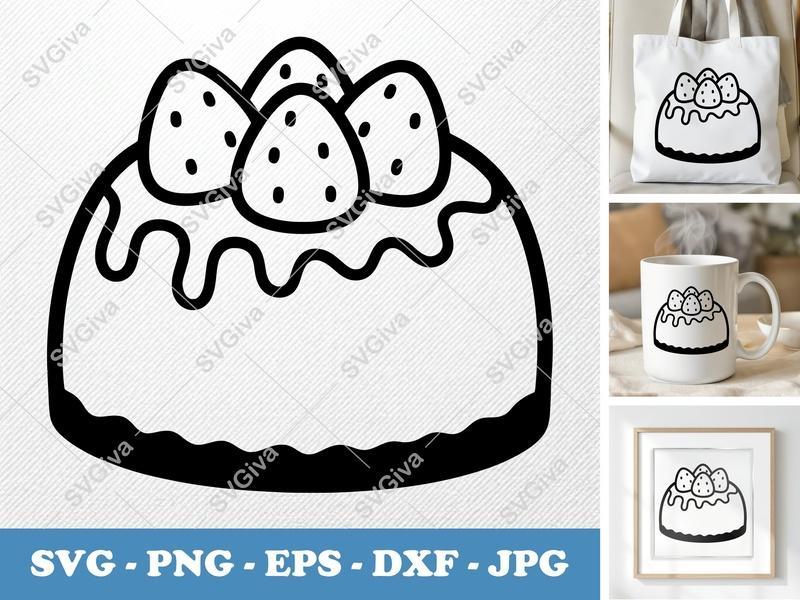 Cheesecake SVG, Strawberry Topping Dessert Cut File, Modern Clean Design PNG EPS DXF for Cricut Silhouette