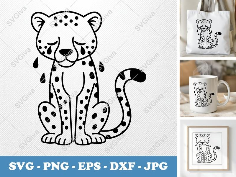 Cheetah Crying SVG PNG DXF EPS | Sad Animal Cut File Cricut Silhouette Vector