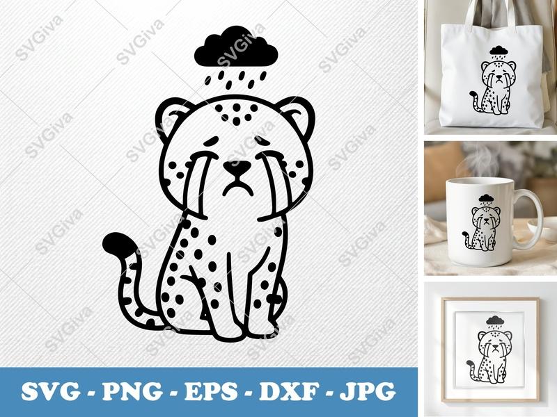 Cheetah Crying SVG | Puffy Shapes Design | Inflated Look | PNG DXF EPS | Cricut Silhouette File