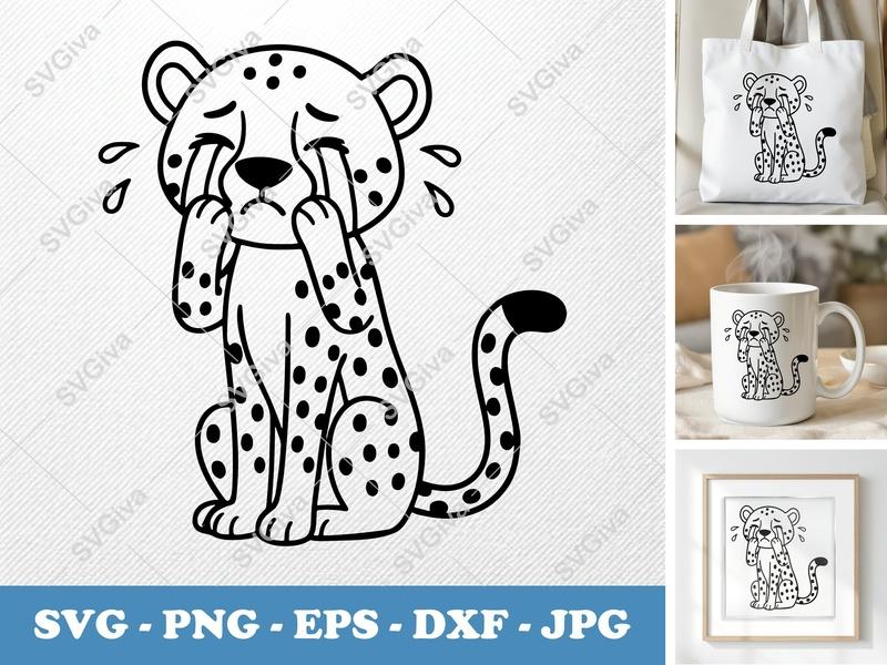 Cheetah Crying SVG | Sad Cartoon Animal PNG EPS DXF | Cricut Silhouette Cut File