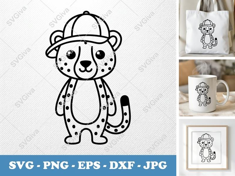 Cheetah in a Cap SVG PNG DXF EPS | Cute Animal Cut File Cricut Silhouette