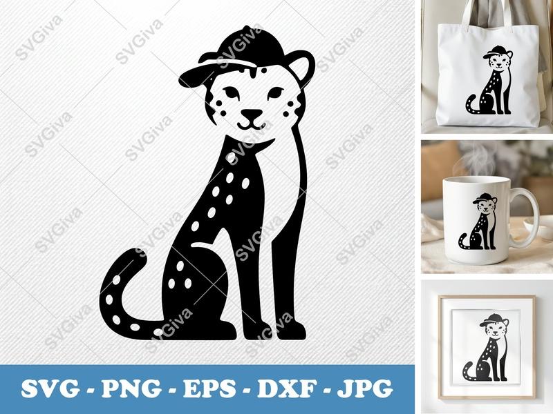 Cheetah in a Cap SVG | Puffy, Pillow-Soft Shapes | DXF, PNG, EPS | Cricut & Silhouette File
