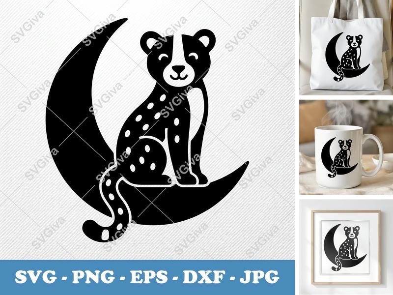 Cheetah on Moon SVG | Puffy Soft Forms | PNG DXF EPS | Cricut Silhouette File