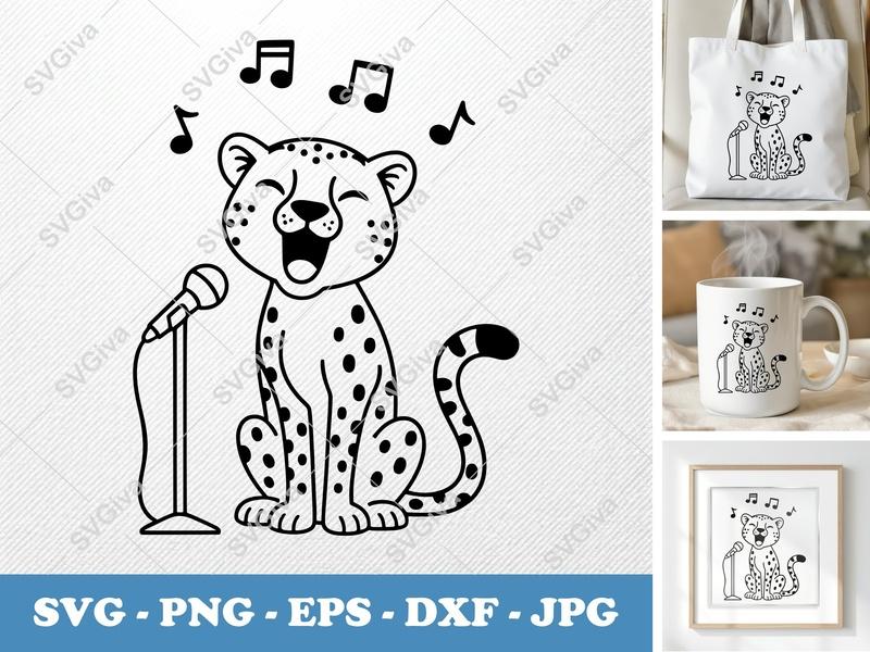 Cheetah Singing SVG | Music Notes Cut File PNG DXF EPS Cricut Silhouette