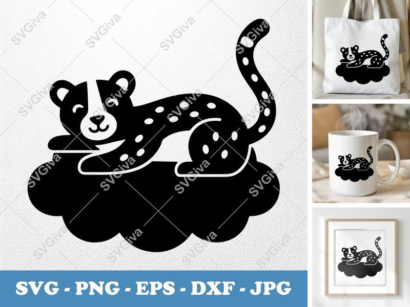 Cheetah Sitting on Cloud SVG | Puffy Soft Forms | Inflated Pillow-Soft Design | PNG DXF EPS | Cricut Silhouette File