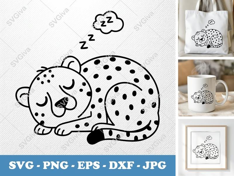 Cheetah Sleeping SVG | Puffy Soft Forms | Inflated Look | PNG DXF EPS | Cricut Silhouette File