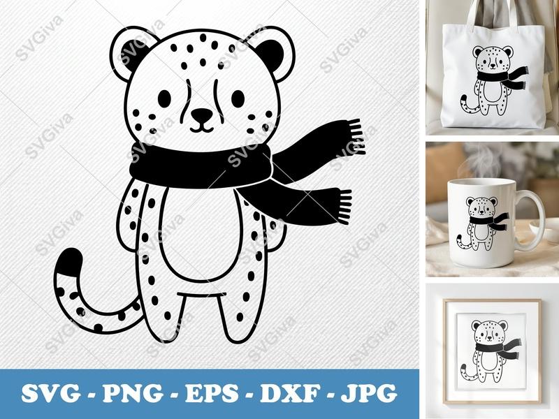 Cheetah SVG | Cute Animal with Scarf | Modern Clean Design | PNG EPS DXF for Cricut & Silhouette