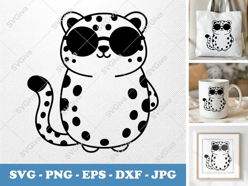 Cheetah SVG | Cute Animal with Sunglasses | Modern Clean Design | PNG EPS DXF for Cricut Silhouette